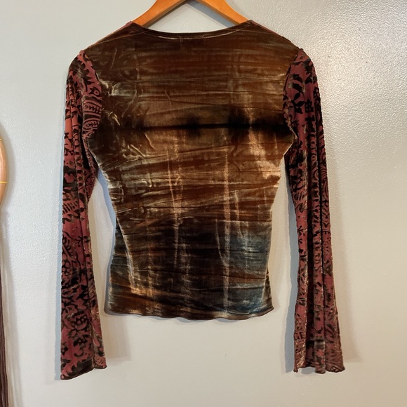 Wet Seal Velvet Wrap Y2K Top Floral PatternBlack and Brown Fall Bell Sleeves S - Picture 2 of 9